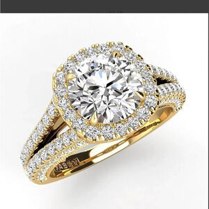 - 14KT GE Brilliant 3ct Center Moissanite Engagement Ring Size 8 Split Shank